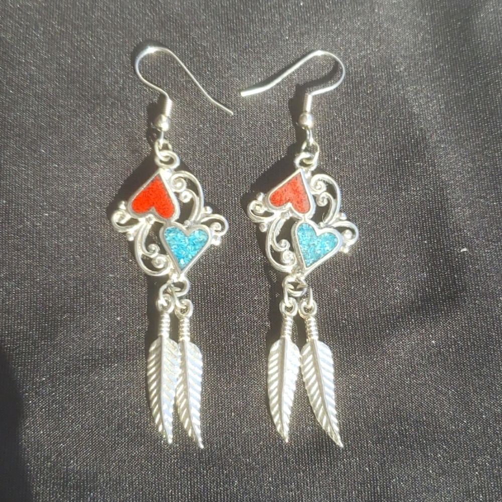 Heart And Feather Earrings
